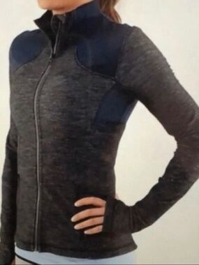Lululemon Forme Jacket Sweatshirt Women's 4 Slub Denim Full Zip Running Yoga